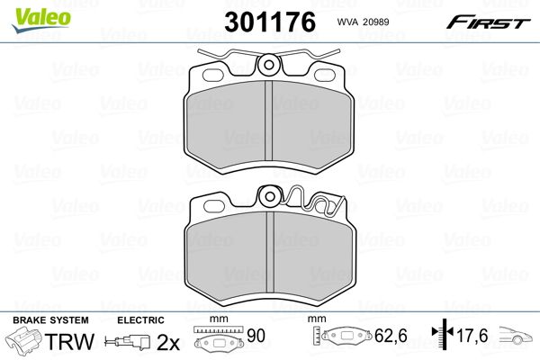 Stabdžių trinkelių rinkinys, diskinis stabdys VALEO 301176