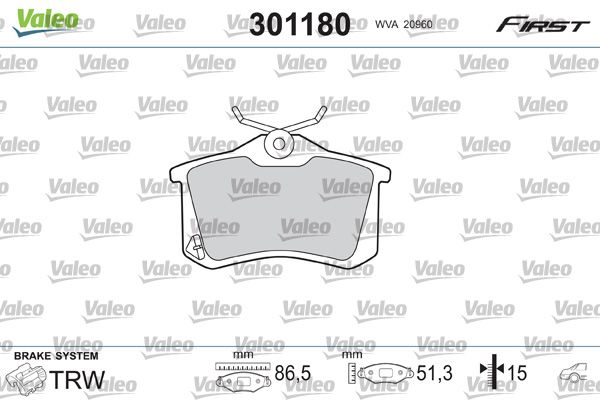 Brake Pad Set, disc brake VALEO 301180