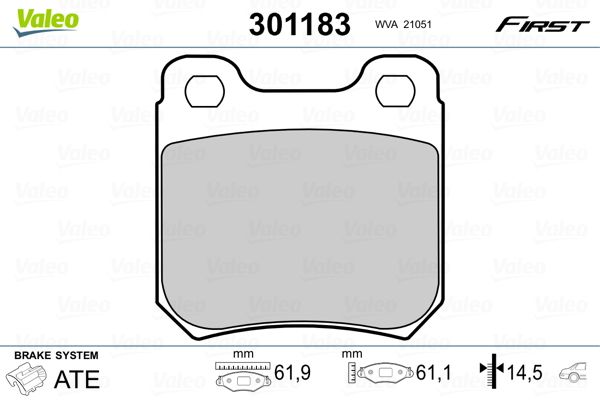 Brake Pad Set, disc brake VALEO 301183