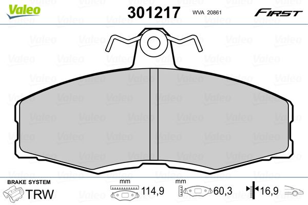 Brake Pad Set, disc brake VALEO 301217