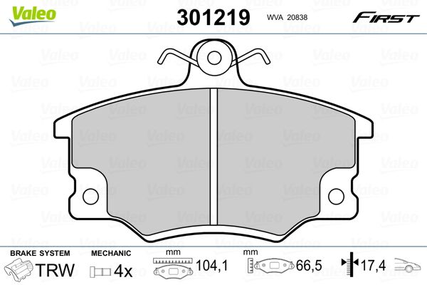 Brake Pad Set, disc brake VALEO 301219