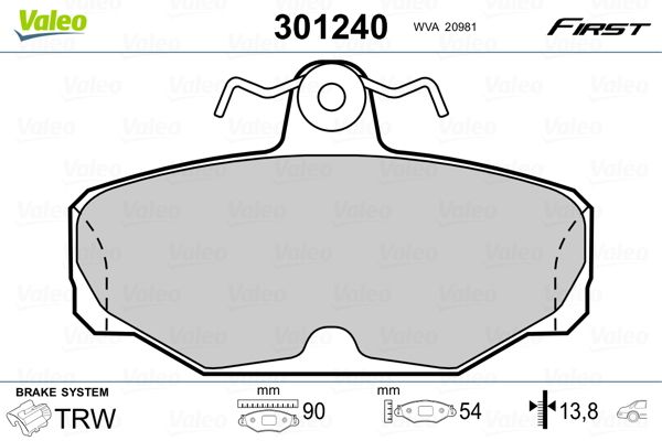 Brake Pad Set, disc brake VALEO 301240