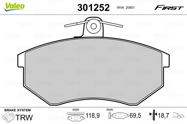 Brake Pad Set, disc brake VALEO 301252