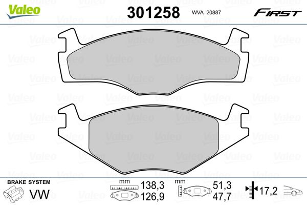 Stabdžių trinkelių rinkinys, diskinis stabdys VALEO 301258