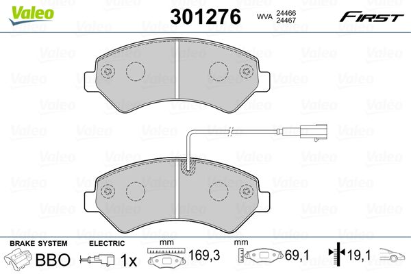 Stabdžių trinkelių rinkinys, diskinis stabdys VALEO 301276