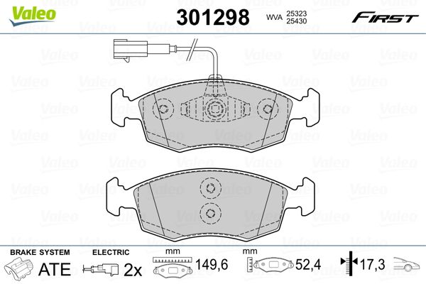 Комплект гальмівних накладок, дискове гальмо VALEO 301298