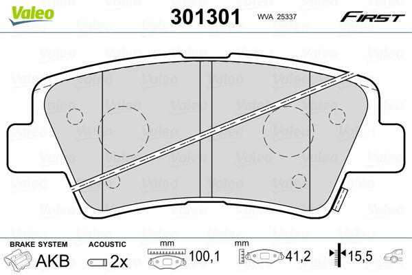 Комплект гальмівних накладок, дискове гальмо VALEO 301301