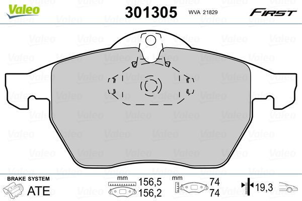 Stabdžių trinkelių rinkinys, diskinis stabdys VALEO 301305