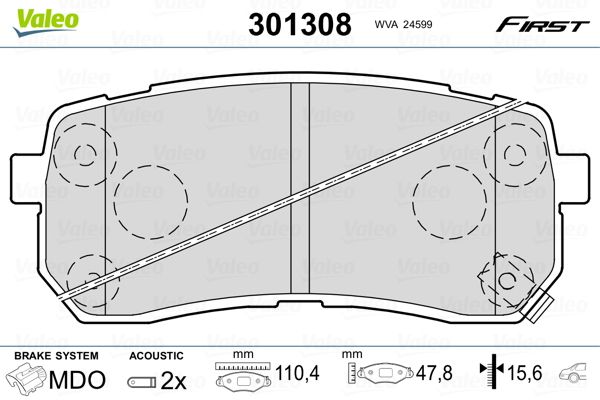 Brake Pad Set, disc brake VALEO 301308