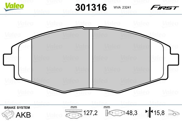 Brake Pad Set, disc brake VALEO 301316