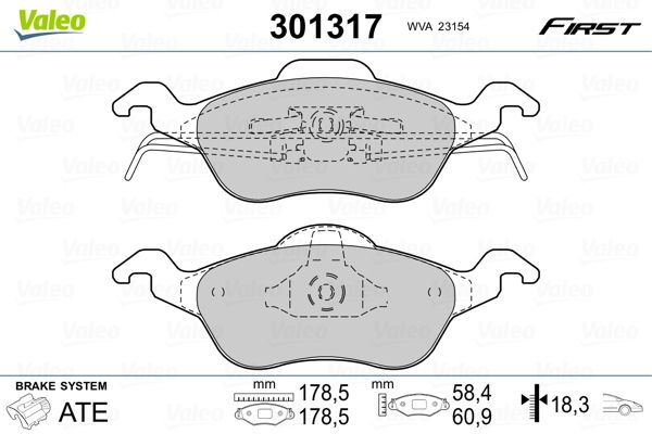 Brake Pad Set, disc brake VALEO 301317