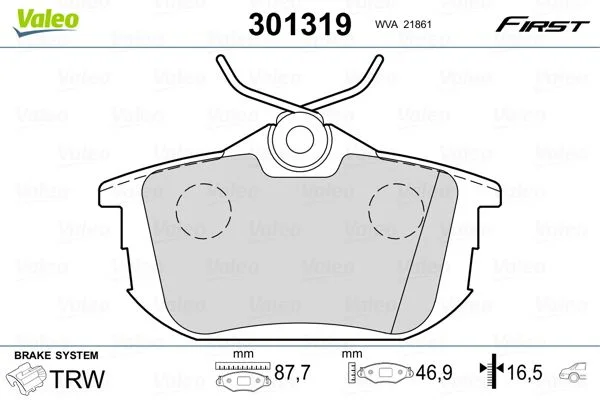 Stabdžių trinkelių rinkinys, diskinis stabdys VALEO 301319