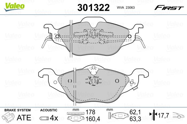 Brake Pad Set, disc brake VALEO 301322