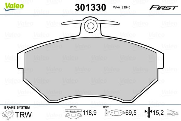 Brake Pad Set, disc brake VALEO 301330