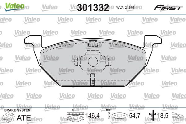 Комплект гальмівних накладок, дискове гальмо VALEO 301332