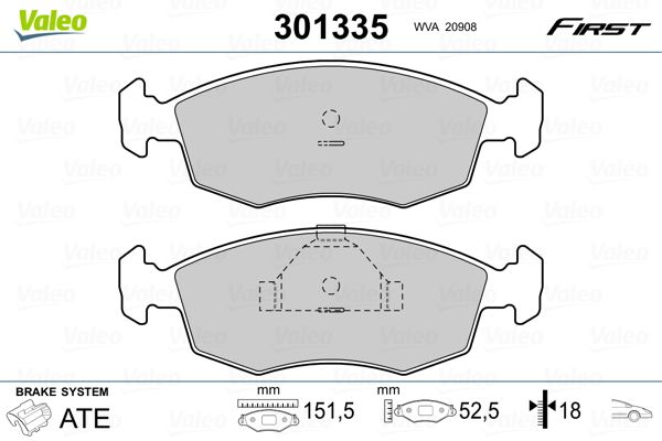 Brake Pad Set, disc brake VALEO 301335