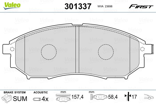 Комплект гальмівних накладок, дискове гальмо VALEO 301337