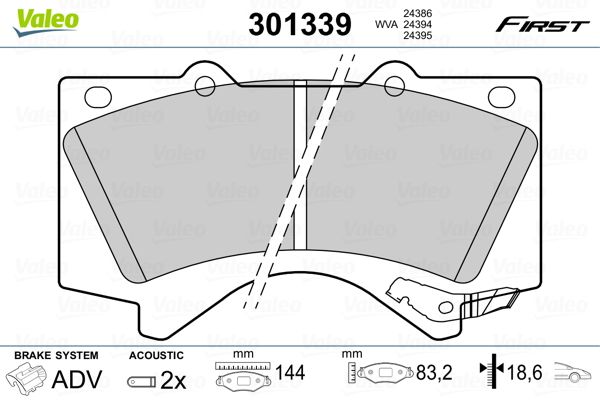 Brake Pad Set, disc brake VALEO 301339