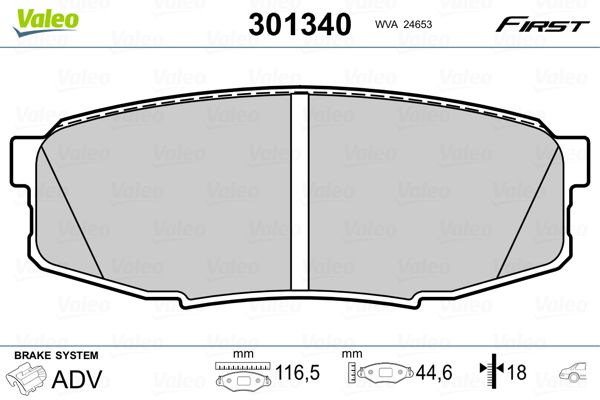 Комплект гальмівних накладок, дискове гальмо VALEO 301340