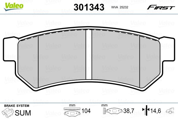 Brake Pad Set, disc brake VALEO 301343