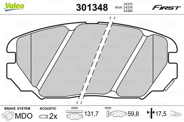 Brake Pad Set, disc brake VALEO 301348