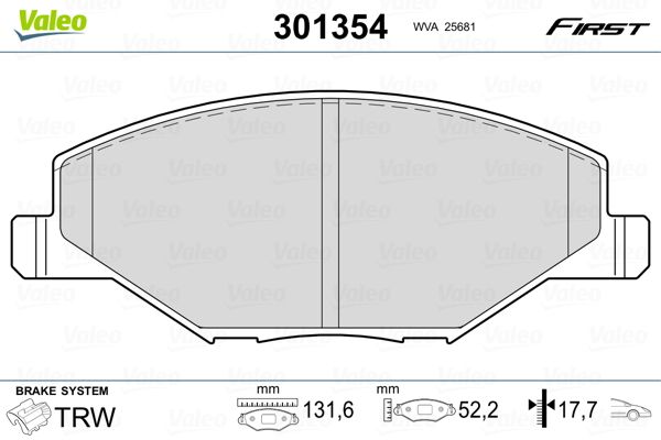 Комплект гальмівних накладок, дискове гальмо VALEO 301354