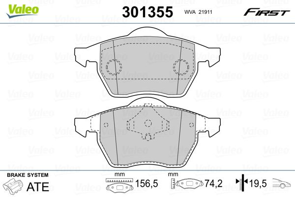 Brake Pad Set, disc brake VALEO 301355