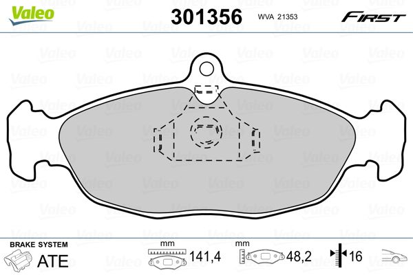 Brake Pad Set, disc brake VALEO 301356