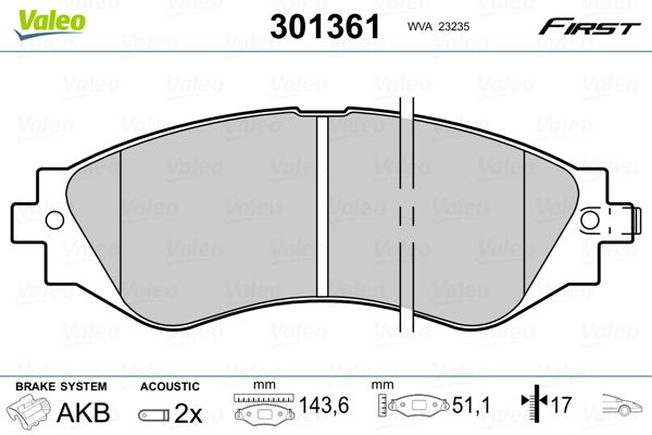 Brake Pad Set, disc brake VALEO 301361