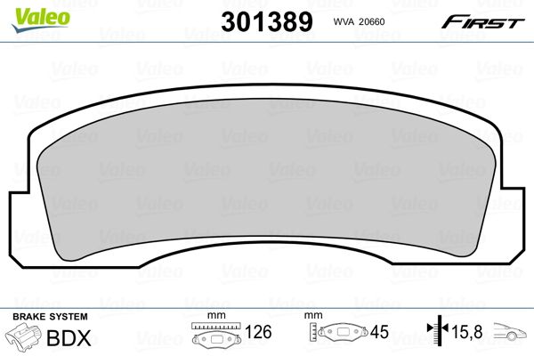 Brake Pad Set, disc brake VALEO 301389