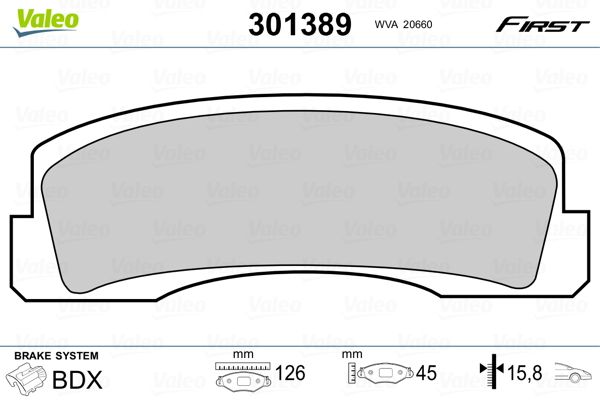 Комплект гальмівних накладок, дискове гальмо VALEO 301389