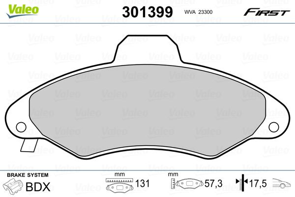 Stabdžių trinkelių rinkinys, diskinis stabdys VALEO 301399