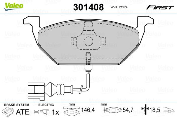 Stabdžių trinkelių rinkinys, diskinis stabdys VALEO 301408