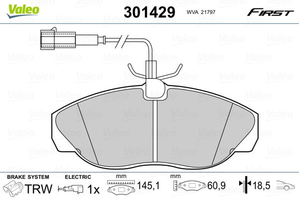 Stabdžių trinkelių rinkinys, diskinis stabdys VALEO 301429
