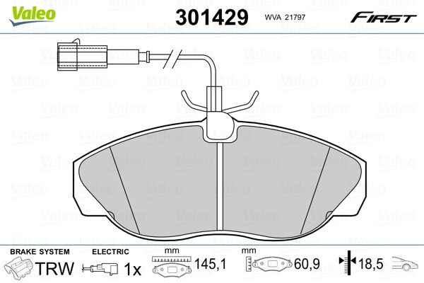 Stabdžių trinkelių rinkinys, diskinis stabdys VALEO 301429