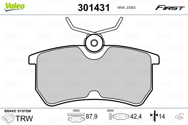 Brake Pad Set, disc brake VALEO 301431