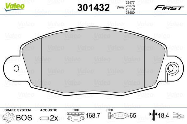 Stabdžių trinkelių rinkinys, diskinis stabdys VALEO 301432