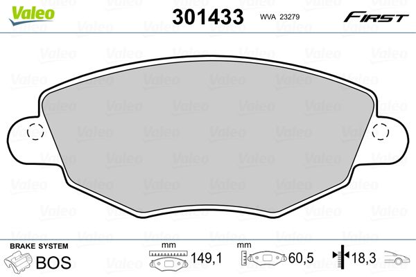 Комплект гальмівних накладок, дискове гальмо VALEO 301433