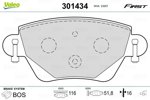 Комплект гальмівних накладок, дискове гальмо VALEO 301434