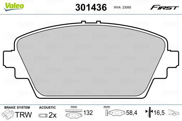 Комплект гальмівних накладок, дискове гальмо VALEO 301436