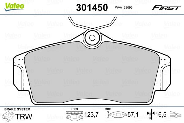 Brake Pad Set, disc brake VALEO 301450