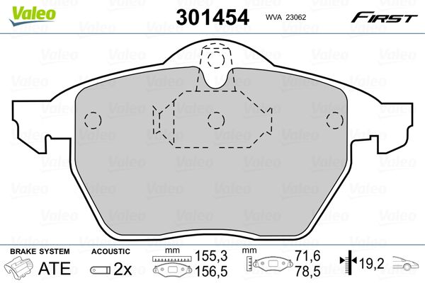 Brake Pad Set, disc brake VALEO 301454