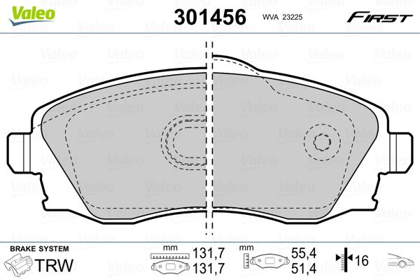 Stabdžių trinkelių rinkinys, diskinis stabdys VALEO 301456