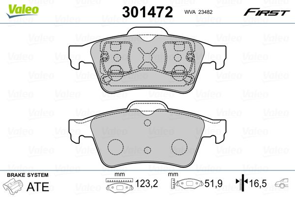 Комплект гальмівних накладок, дискове гальмо VALEO 301472