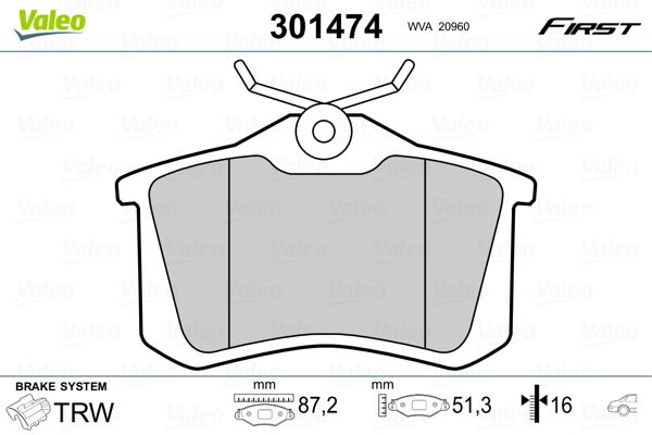 Brake Pad Set, disc brake VALEO 301474