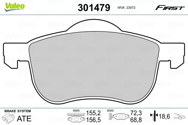 Комплект гальмівних накладок, дискове гальмо VALEO 301479