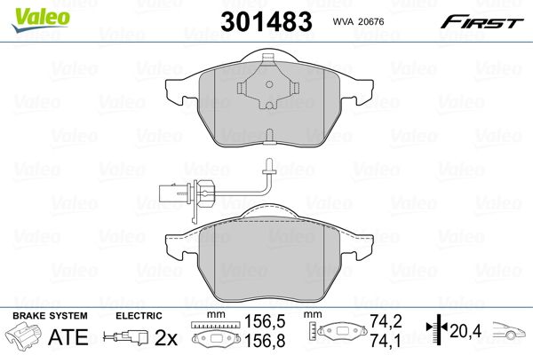 Stabdžių trinkelių rinkinys, diskinis stabdys VALEO 301483