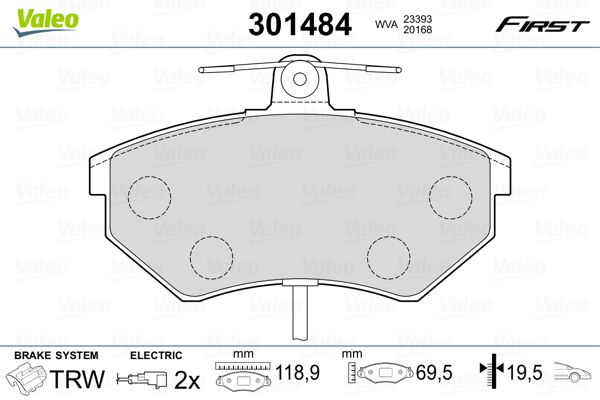 Stabdžių trinkelių rinkinys, diskinis stabdys VALEO 301484