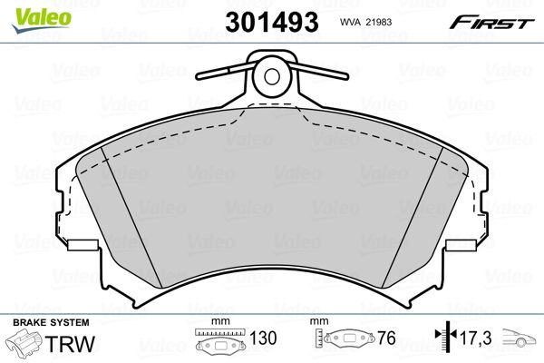 Комплект гальмівних накладок, дискове гальмо VALEO 301493