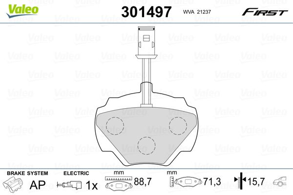 Brake Pad Set, disc brake VALEO 301497